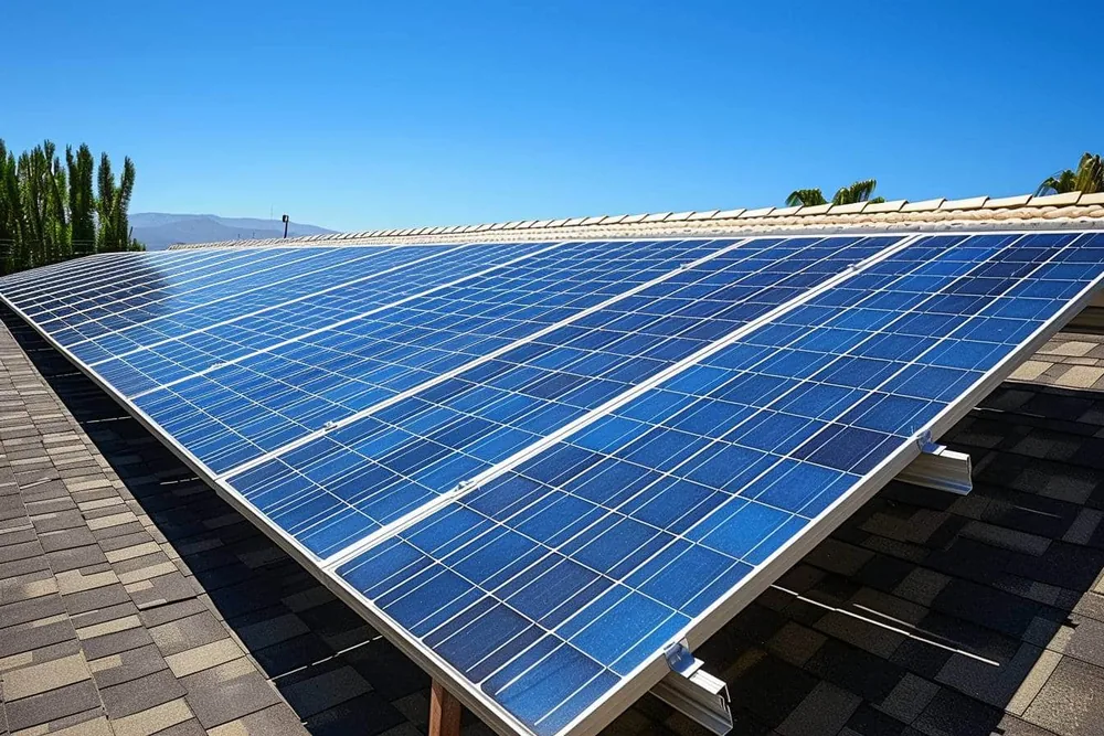 Détail de panneaux photovoltaïques installés sur une toiture
