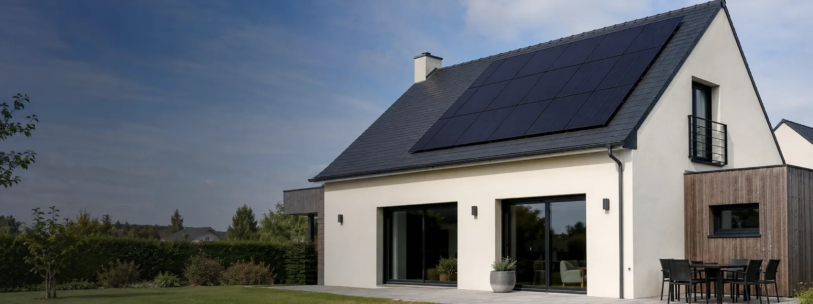 Illustration de panneaux photovoltaïques intégrés à la toiture d’une maison